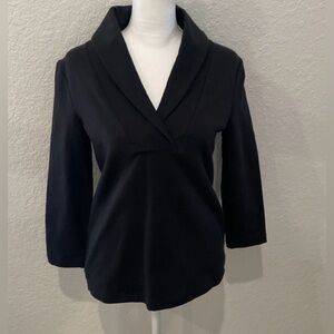Talbots Black Long Sleeve V-Neck Shawl Collar Sweatshirt Women's Medium Petites